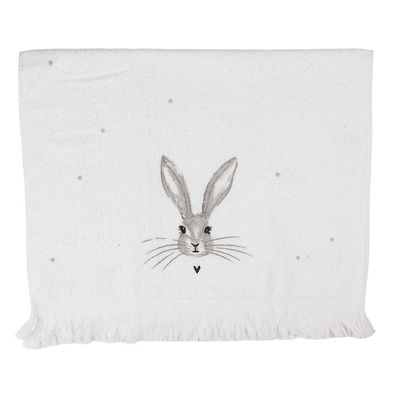 Clayre & Eef Gästehandtuch 40x66 cm Weiß Baumwolle Kaninchen (Gr. 40x66 cm)