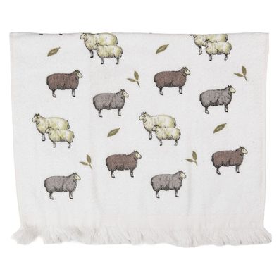 Clayre & Eef Gästehandtuch 40x66 cm Weiß Baumwolle Schaf (Gr. 40x66 cm)