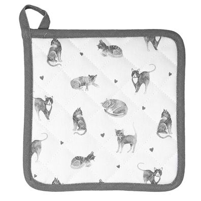 Clayre & Eef Topflappen 20x20 cm Grau Weiß Baumwolle Katzen (Gr. 20x20 cm)