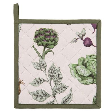 Clayre & Eef Topflappen 20x20 cm Beige Grün Baumwolle Gemüse (Gr. 20x20 cm)
