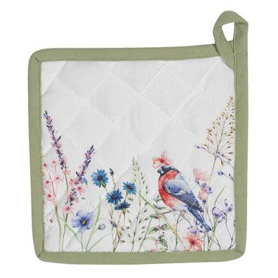 Clayre & Eef Topflappen 20x20 cm Weiß Grün Baumwolle Blumen (Gr. 20x20 cm)