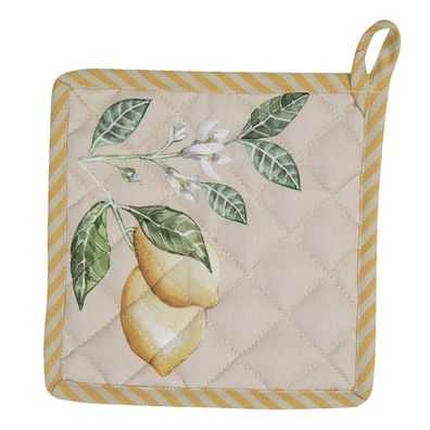 Clayre & Eef Topflappen 20x20 cm Beige Gelb Baumwolle Zitrone (Gr. 20x20 cm)