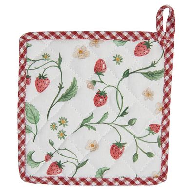 Clayre & Eef Topflappen 20x20 cm Weiß Rot Baumwolle Erdbeeren (Gr. 20x20 cm)
