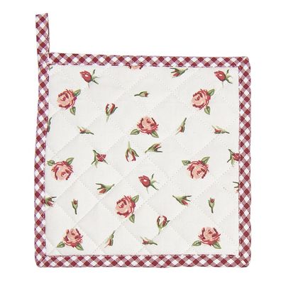 Clayre & Eef Topflappen 20x20 cm Rot Weiß Baumwolle Rosen (Gr. 20x20 cm)