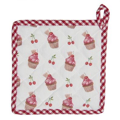 Clayre & Eef Topflappen 20x20 cm Rot Weiß Baumwolle Cupcakes (Gr. 20x20 cm)