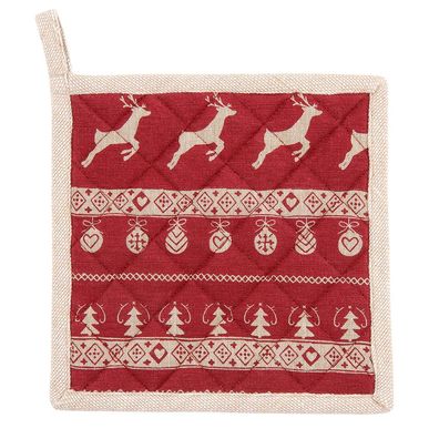 Clayre & Eef Topflappen 20x20 cm Rot Beige Baumwolle Weihnachten (Gr. 20x20 cm)