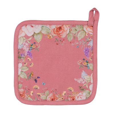 Clayre & Eef Topflappen 20x20 cm Rosa Baumwolle Blumen (Gr. 20x20 cm)