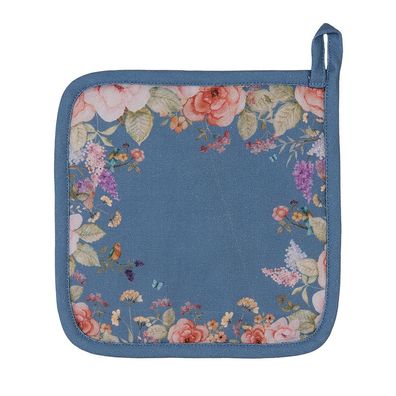Clayre & Eef Topflappen 20x20 cm Blau Baumwolle Blumen (Gr. 20x20 cm)