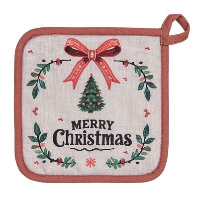 Clayre & Eef Topflappen 20x20 cm Beige Baumwolle Weihnachten (Gr. 20x20 cm)