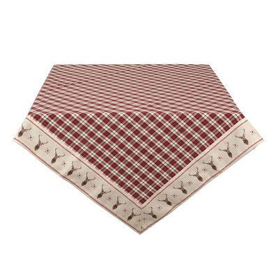 Clayre & Eef Tischdecke 150x250 cm Rot Beige Baumwolle Rauten Hirsch (Gr. 150x250 cm)