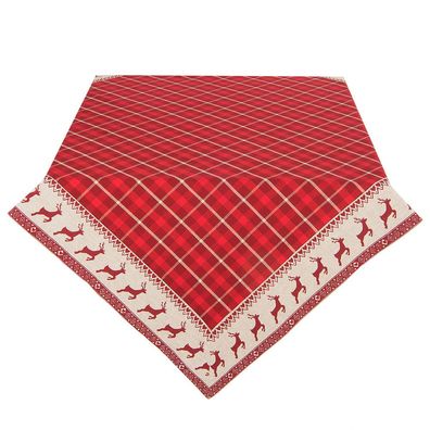 Clayre & Eef Quadratisches Weihnachtstischdecke 150x150 cm Rot Beige Baumwolle Hirsch