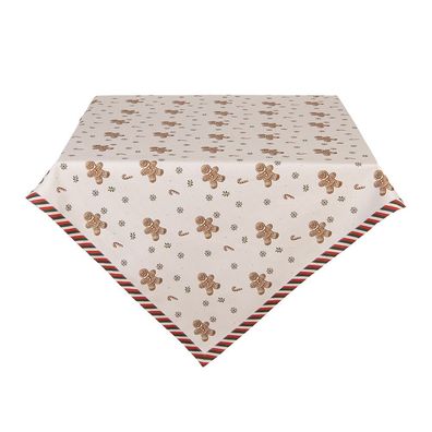 Clayre & Eef Tischdecke 100x100 cm Beige Baumwolle Pfefferkuchenmann (Gr. 100x100 cm)