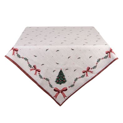 Clayre & Eef Tischdecke 100x100 cm Beige Baumwolle Weihnachten (Gr. 100x100 cm)