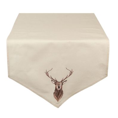 Clayre & Eef Tischläufer 50x160 cm Beige Braun Baumwolle Hirsch (Gr. 50x160 cm)