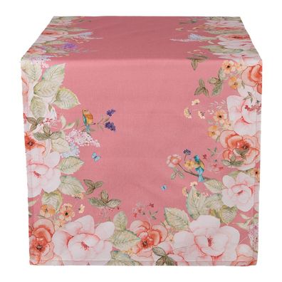Clayre & Eef Tischläufer 50x140 cm Rosa Baumwolle Blumen (Gr. 50x140 cm)