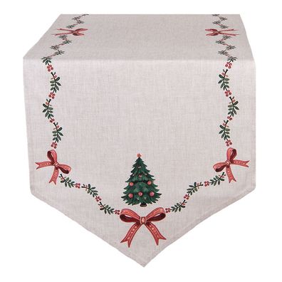 Clayre & Eef Tischläufer 50x160 cm Beige Baumwolle Weihnachten (Gr. 50x160 cm)