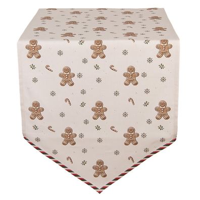 Clayre & Eef Tischläufer 50x160 cm Beige Baumwolle Pfefferkuchenmann (Gr. 50x160 cm)