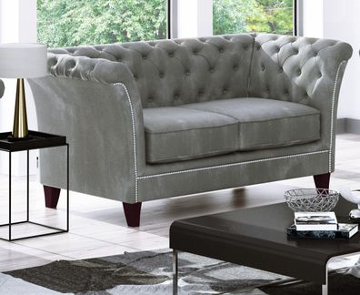 Talia - Chesterfield Sofa 2-Sitzer aus Samt-Stoff mit Holzfüßen