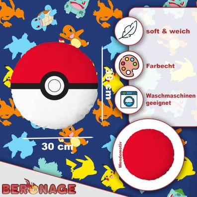 Pokemon Pokéball Konturen-Kissen rund 30x30cm 100% Polyester Kuschelkissen
