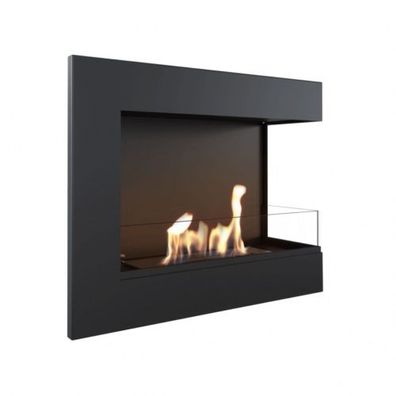 Kratki Bioethanolkamin DELTA 600 rechts schwarz mit Verglasung Wandkamin Biokamin