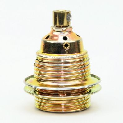 E27 Metall-Lampenfassung vermessingt mit Außengewinde, 2 Schraubringe & Klemmnippe