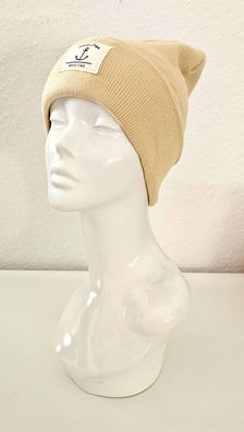 Unisex Wintermütze Strickmütze Beanie Küsten-Style und Anker Viskose in Beige