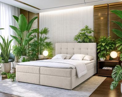 AX LIVING Stauraum Boxspringbett 140x200 cm Geceteni Doppel Bett Beige