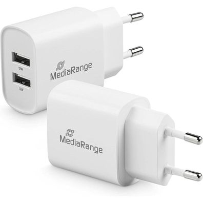 MediaRange 12W 2x USB A Ladeadapter weiß, 12 Watt