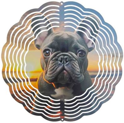 Edelstahl 3D Windspiel Windspinner 20cm Bulldogge WI244