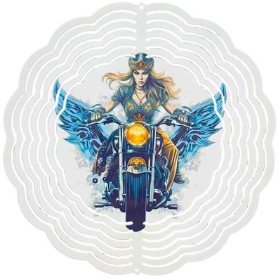 Edelstahl 3D Windspiel Windspinner 20cm Bikergirl WI208
