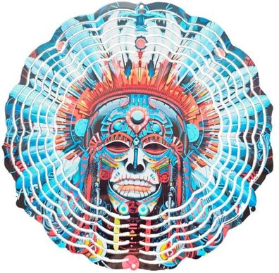 Edelstahl 3D Windspiel Windspinner 20cm Mayamaske WI212