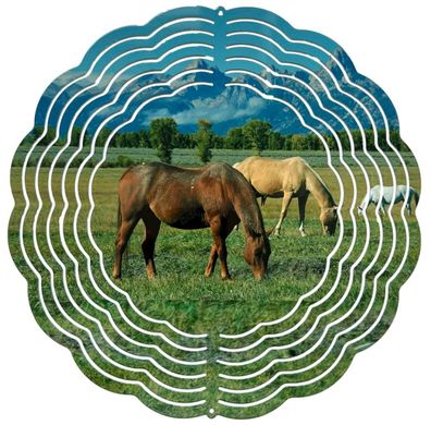 Edelstahl 3D Windspiel Windspinner 20cm Pferde WI16