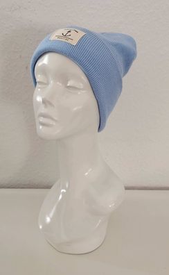 Unisex Wintermütze Strickmütze Beanie Küsten-Style und Anker Viskose in Hellblau