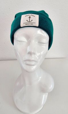Unisex Wintermütze Strickmütze Beanie Küsten-Style und Anker Viskose in Petrol