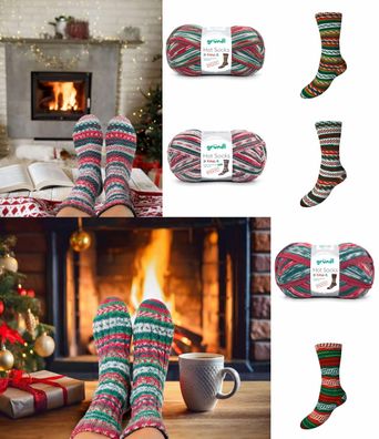 100g Gründl Hot Socks XMAS (2024) 4fach + 6fach Sockengarn Wolle zum Stricken