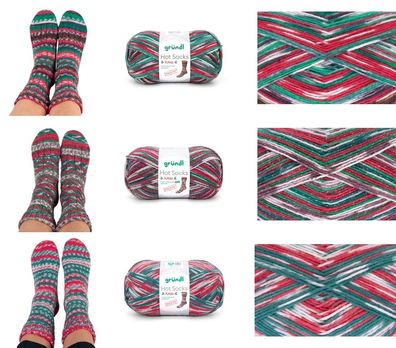 100g Gründl Hot Socks XMAS (2025) 4fach + 6fach Sockengarn Wolle zum Stricken