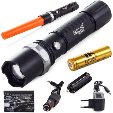 Police High Power taktische LED Taschenlampe SMD-LED inkl Akku Ladegerät