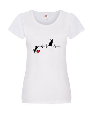 Katzen | Herz | Herzschlag Damen Shirt Weiß