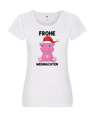 Frohe Weihnachten | Weihnachtstiere | Nilpferd Damen Shirt Weiß