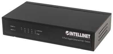 Intellinet 5-Port Gigabit Ethernet PoE+ Switch, 4 x PSE Ports, IEEE 802.3at/af ... ->