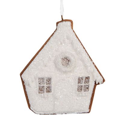 Clayre & Eef Weihnachtsanhänger Lebkuchenhaus 9x1x10 cm Weiß Kunststoff