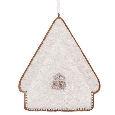 Clayre & Eef Weihnachtsanhänger Lebkuchenhaus 9x1x10 cm Weiß Kunststoff