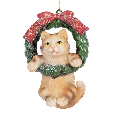Clayre & Eef Weihnachtsanhänger Katze 6x5x9 cm Braun Kunststoff (Gr. 6x5x9 cm)