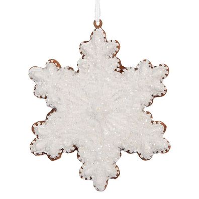 Clayre & Eef Weihnachtsanhänger Schneeflocke 9x1x10 cm Weiß Kunststoff