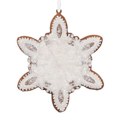 Clayre & Eef Weihnachtsanhänger Schneeflocke 9x1x10 cm Weiß Kunststoff