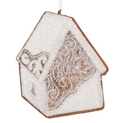 Clayre & Eef Weihnachtsanhänger Lebkuchenhaus 9x1x10 cm Weiß Kunststoff