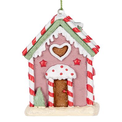 Clayre & Eef Weihnachtsanhänger Lebkuchenhaus 6x4x8 cm Rosa Kunststoff (Gr. 6x4x8 cm)