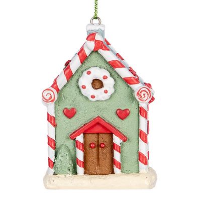Clayre & Eef Weihnachtsanhänger Lebkuchenhaus 6x4x8 cm Grün Kunststoff (Gr. 6x4x8 cm)