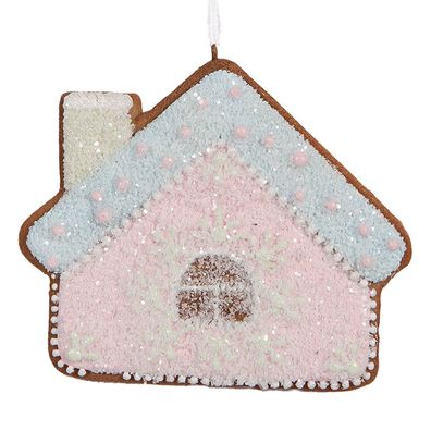 Clayre & Eef Weihnachtsanhänger Lebkuchenhaus 9x1x8 cm Rosa Blau Kunststoff