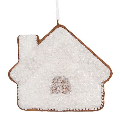 Clayre & Eef Weihnachtsanhänger Lebkuchenhaus 9x1x8 cm Weiß Kunststoff (Gr. 9x1x8 cm)